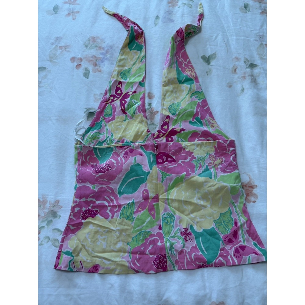 Lilly Pulitzer Halter Top Small Vtg White Label Butterfly Floral Resort Beach - Picture 2 of 8
